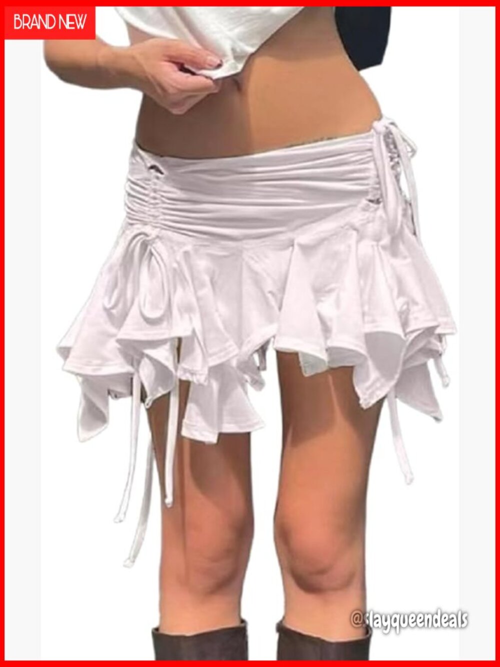 Ruffle Lace Asymmetrical Pleated Mini Skirt Y2K Low Rise A-Line Flowy
